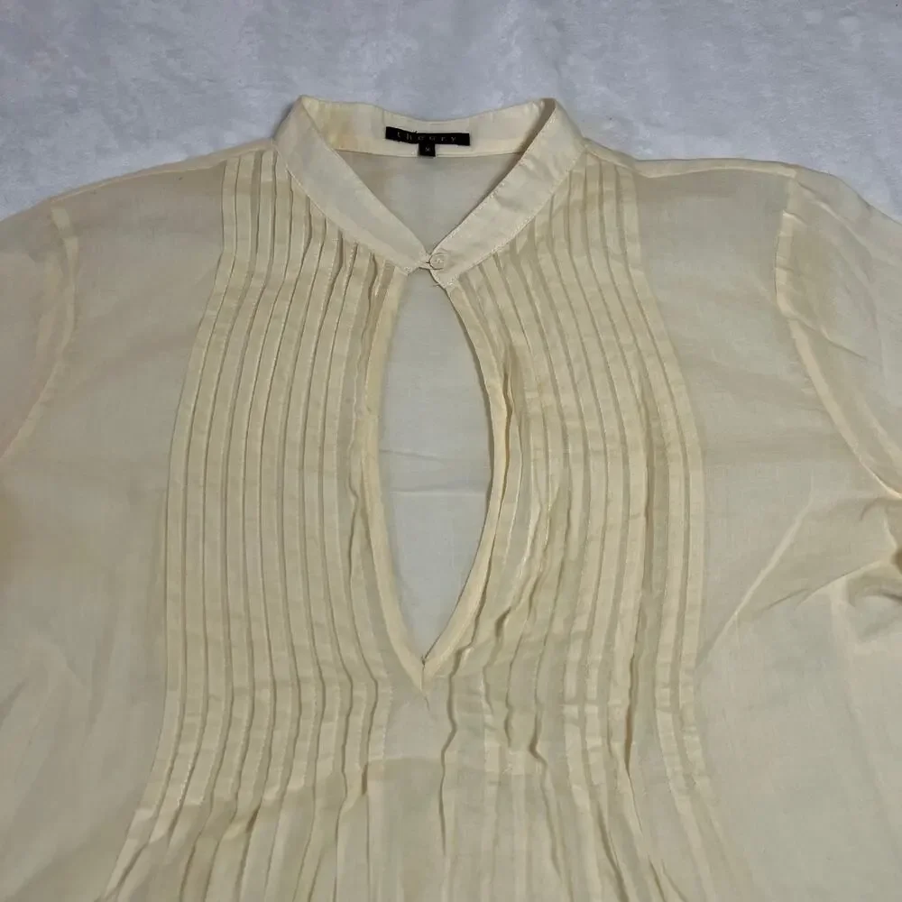 Theory Women's Bianca Keyhole Cotton Pin Tuck Blouse Size Medium Breathable - Picture 3 of 10